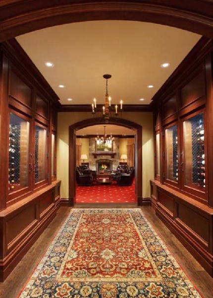 refrigerated wine cabinets built in to country club hallway