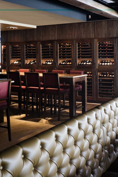 Vigilant Woodwork's bank of custom refrigerated wine cabinets for the Bokx 109 Restaurant.
