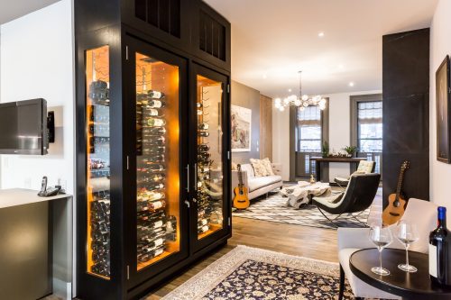 Custom refrigerated wine cabinet in NYC residence