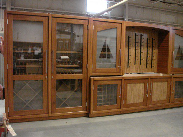 Refrigerated wine cabinets under construction in Vigilant's woodworking shop
