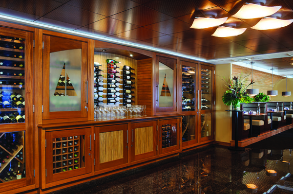 Vigilant's refrigerated wine cabinets find a home along one wall of the Martingale Wharf Club's dining area