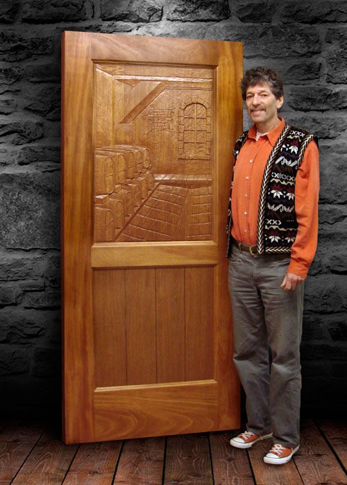 Hand carved solid wood wine cellar door