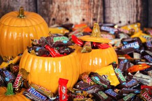 Ceramic pumpkins are overflowing with Halloween candy